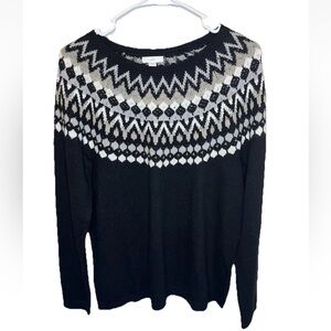 J. JILL Women's Black Cream Fair Isle Beaded Pullover Sweater Size M NWT Holiday